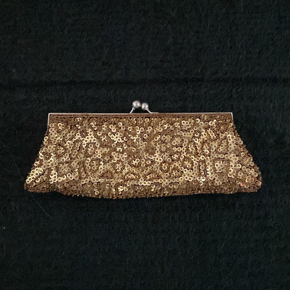 Gold beaded evening purse